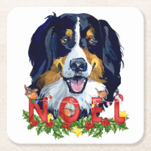 Dessous De Verre Carré Aquarelle Bernese Mountain Dog Noël