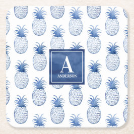 Dessous De Verre Carré Aquarelle bleu clair monogramme Aiguille tropicale