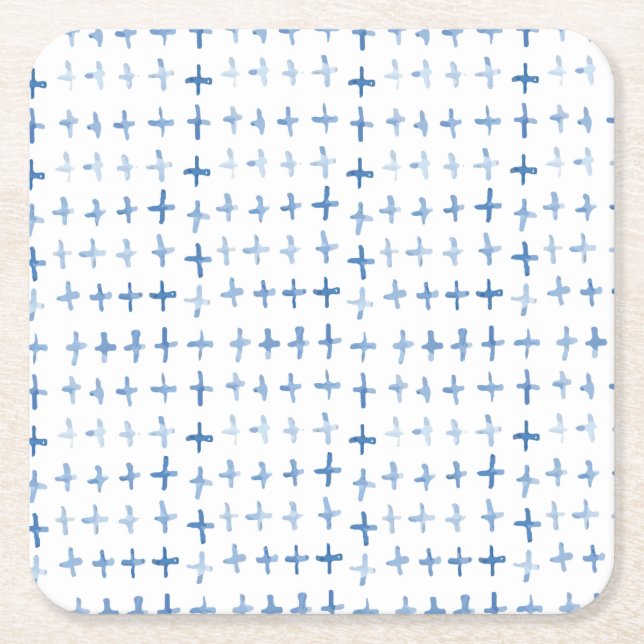 Dessous De Verre Carré Aquarelle bleu Indigo traverse le motif shibori (Devant)