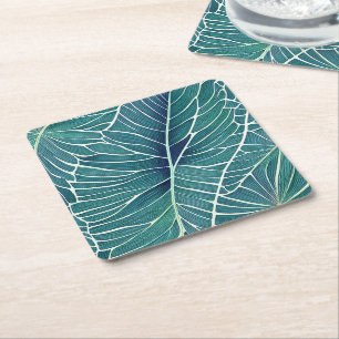 Dessous De Verre Carré Aquarelle Bleu Vert Turquoise Feuilles tropicaux