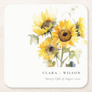 Dessous De Verre Carré Aquarelle Boho minimale Tournesol Mariage rustique