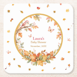 Dessous De Verre Carré Aquarelle Bois Automnal Oiseau & Feuilles D'automn