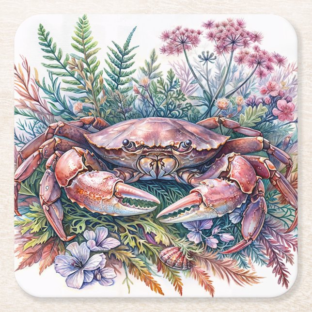 Dessous De Verre Carré Aquarelle botanique du crabe (Devant)