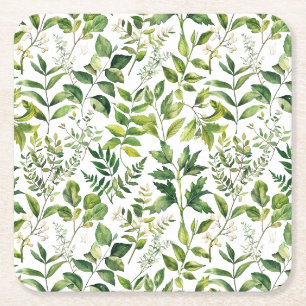 Dessous De Verre Carré Aquarelle Botanique Vert feuilles