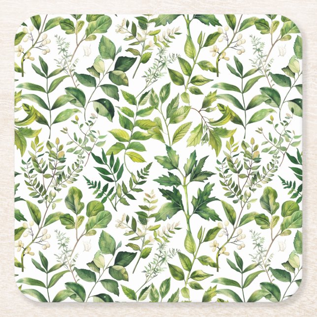 Dessous De Verre Carré Aquarelle Botanique Vert feuilles (Devant)
