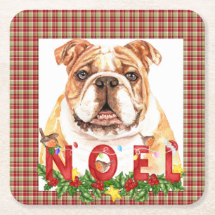 Dessous De Verre Carré Aquarelle Bulldog Noel Noël