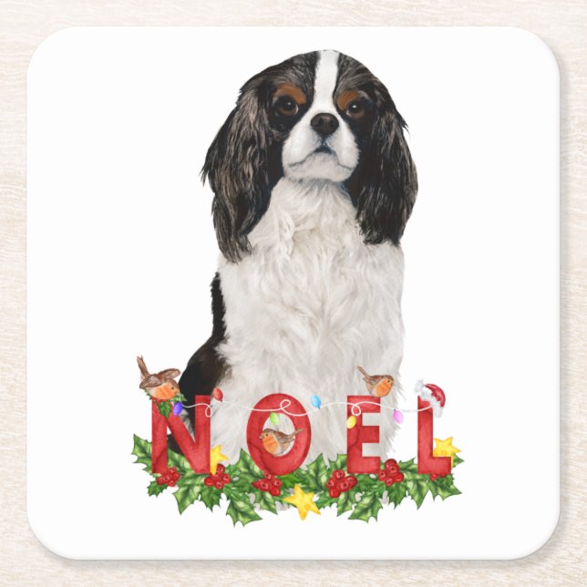 Dessous De Verre Carré Aquarelle Cavalier King Charles Noel Noël (Devant)