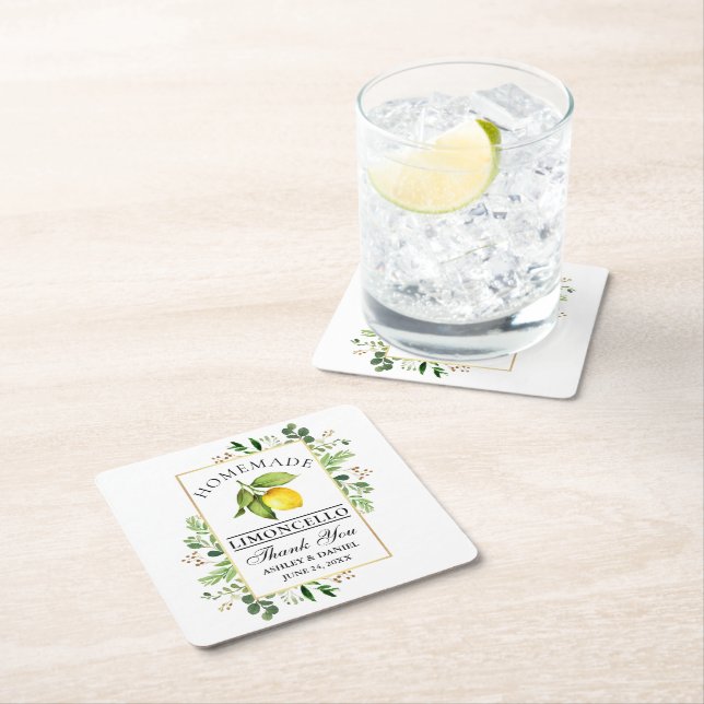 Dessous De Verre Carré Aquarelle Citron vert or Limoncello (En situation)