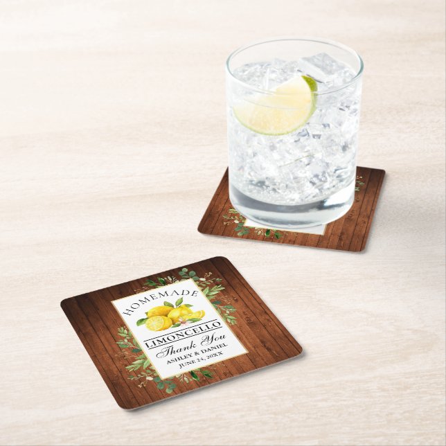 Dessous De Verre Carré Aquarelle Citrons Bois Verdure Limoncello (En situation)