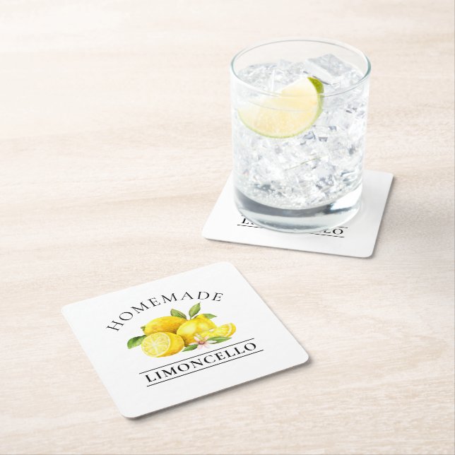 Dessous De Verre Carré Aquarelle Citrons Limoncello fait maison (En situation)