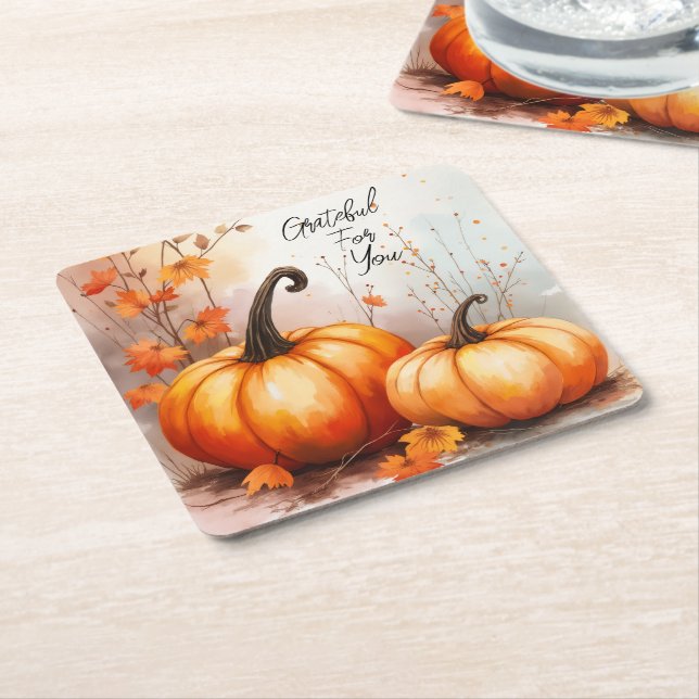 Dessous De Verre Carré Aquarelle Citrouille d'automne Gratuit (Incliné)