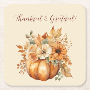 Dessous De Verre Carré Aquarelle Citrouille Floral Design-