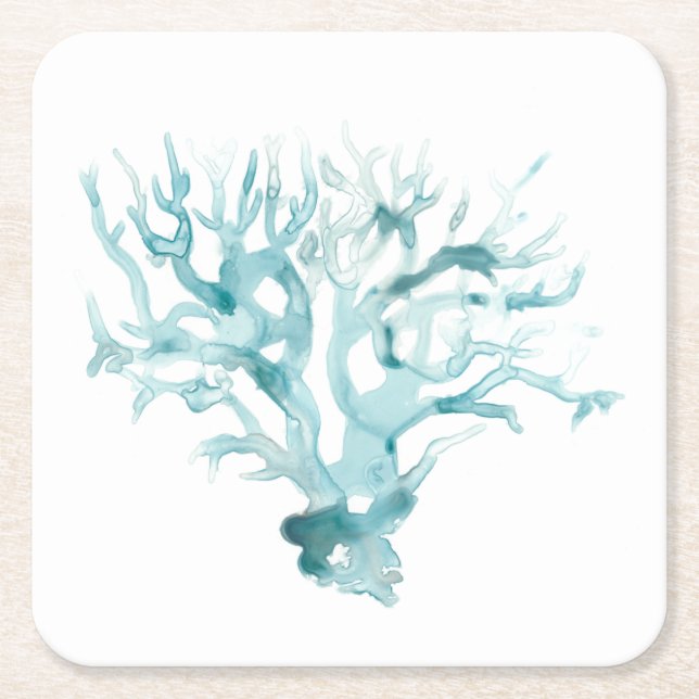 Dessous De Verre Carré Aquarelle Corail - Bleu (Devant)