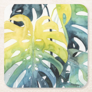 Dessous De Verre Carré Aquarelle Coucher de soleil Palm Tree Feuilles