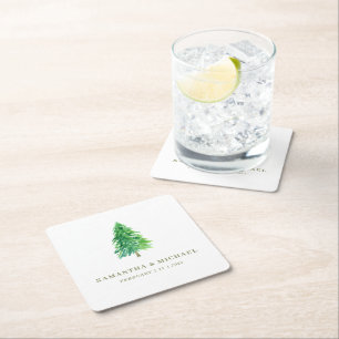 Dessous De Verre Carré Aquarelle de l'arbre forestier Mariage du Boho flo
