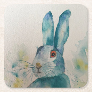 Dessous De Verre Carré Aquarelle de lièvre bleu