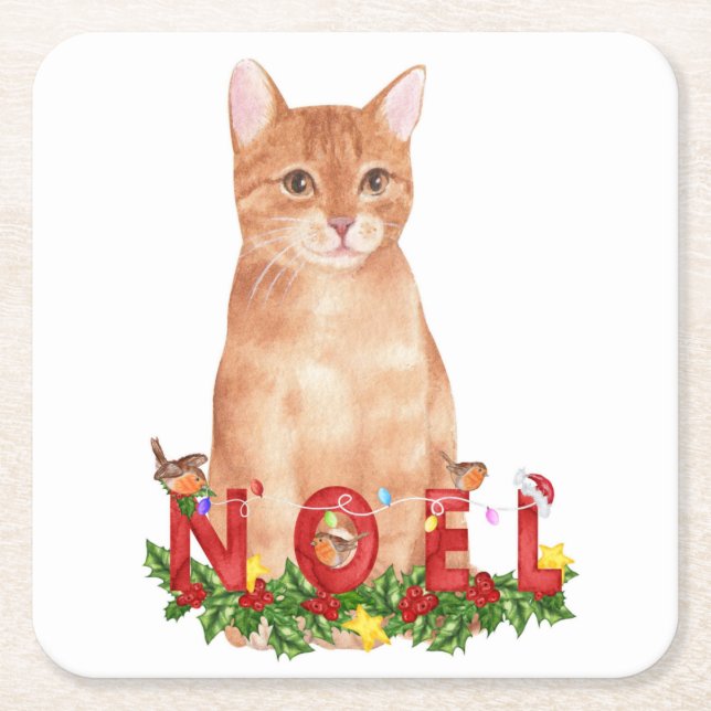 Dessous De Verre Carré Aquarelle de Noël Tabby Cat (Devant)