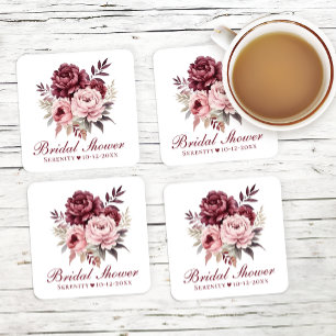 Dessous De Verre Carré Aquarelle de pivoine Aquarelle Fête des mariées fl