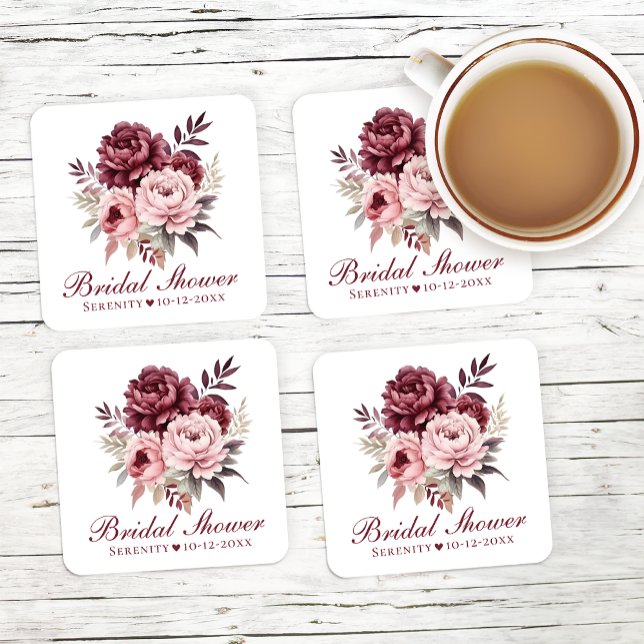 Dessous De Verre Carré Aquarelle de pivoine Aquarelle Fête des mariées fl (Créateur téléchargé)