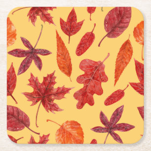 Dessous De Verre Carré Aquarelle des feuilles rouges