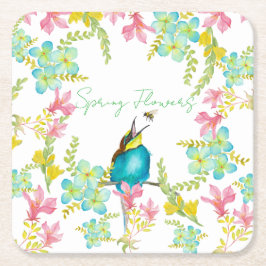 Dessous De Verre Carré Aquarelle des fleurs de printemps