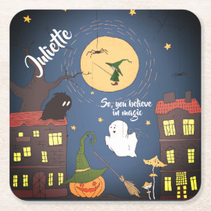 Dessous De Verre Carré Aquarelle d'Halloween Cute personnalisée 