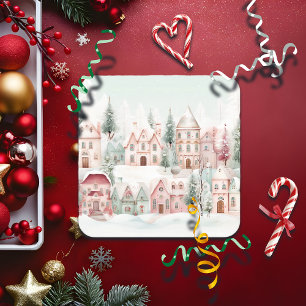 Dessous De Verre Carré Aquarelle douce à la menthe et rose