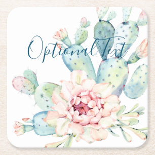 Dessous De Verre Carré Aquarelle douce Pastel Blooming Cactus
