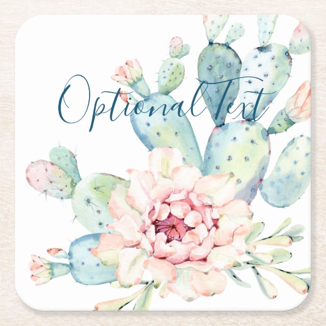 Dessous De Verre Carré Aquarelle douce Pastel Blooming Cactus (Devant)