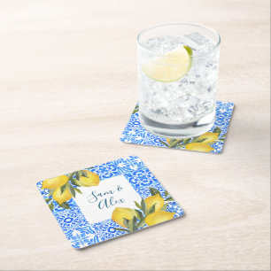 Dessous De Verre Carré Aquarelle en mosaïque toscane avec citron