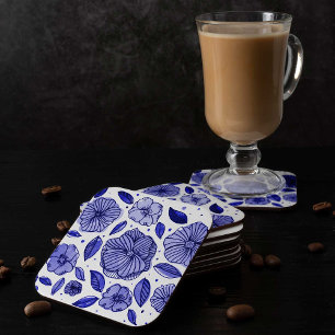 Dessous De Verre Carré Aquarelle et fleurs d'encre - palette bleue