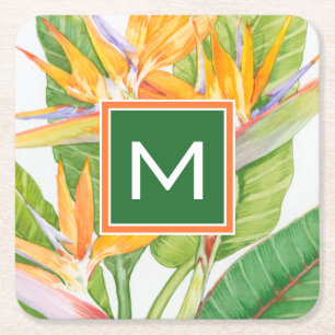Dessous De Verre Carré Aquarelle exotique de fleurs du monogramme  