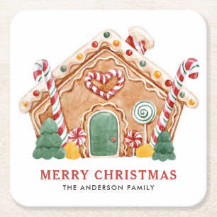Dessous De Verre Carré Aquarelle Festif pain d'épices Maison Noël