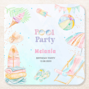 Dessous De Verre Carré Aquarelle fête d'anniversaire piscine été Assi