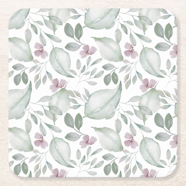 Dessous De Verre Carré Aquarelle feuillage motif (Devant)