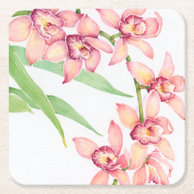 Dessous De Verre Carré Aquarelle Fleurs roses (Devant)