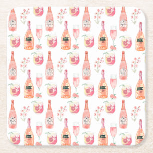 Dessous De Verre Carré Aquarelle Floral et Rose Design de vin.