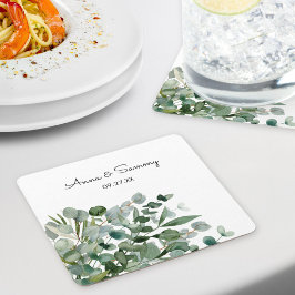 Dessous De Verre Carré Aquarelle Floral Eucalyptus Mariage