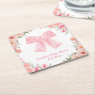 Dessous De Verre Carré aquarelle floral rose arc fille baby shower