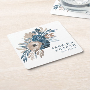 Dessous De Verre Carré Aquarelle Florale Organisateur d'événements Indigo