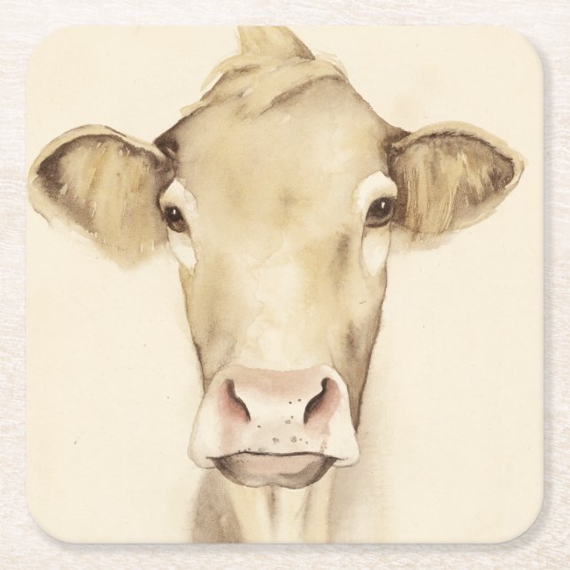 Dessous De Verre Carré Aquarelle Grange Animaux | Vache (Devant)