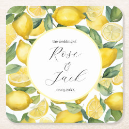 Dessous De Verre Carré Aquarelle Lemon Garden Mariage blanc