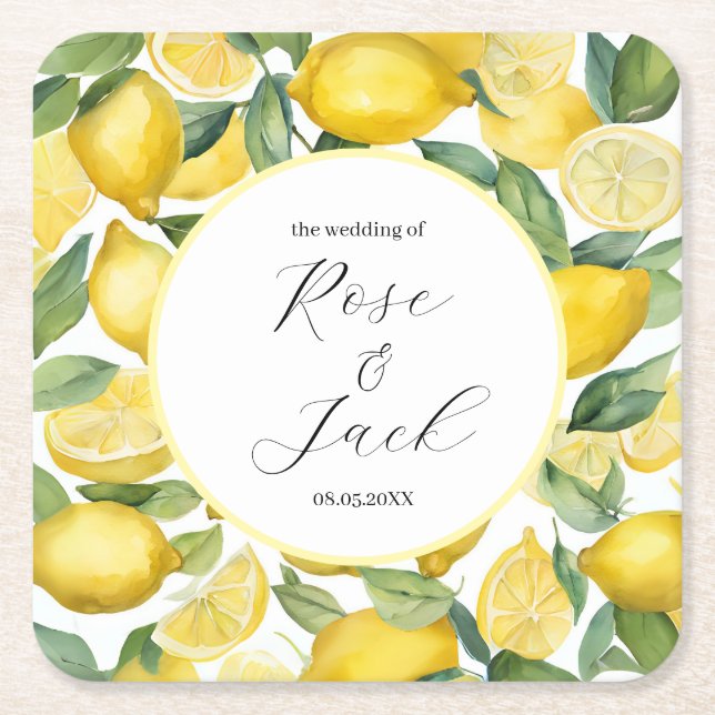 Dessous De Verre Carré Aquarelle Lemon Garden Mariage blanc (Devant)