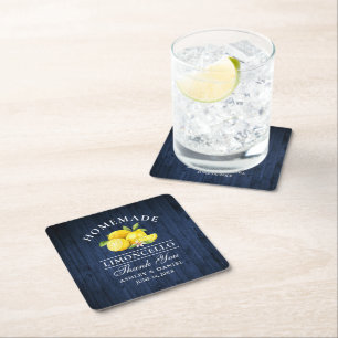 Dessous De Verre Carré Aquarelle Lemons Limoncello Bleu Faux Bois