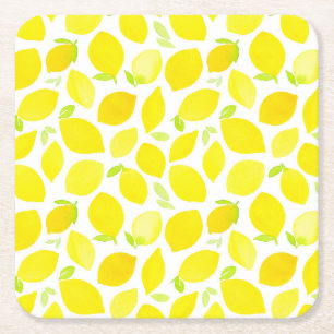 Dessous De Verre Carré Aquarelle Lumineux Citrons Jaunes Motif été