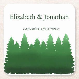 Dessous De Verre Carré Aquarelle Mariage des pins de bois