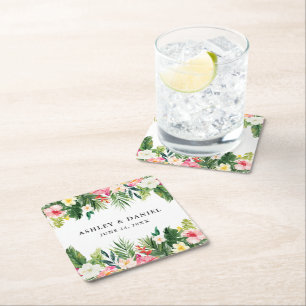 Dessous De Verre Carré Aquarelle Mariage floral tropical