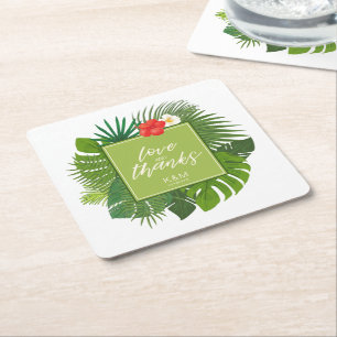 Dessous De Verre Carré Aquarelle Mariage tropical Merci Green ID577