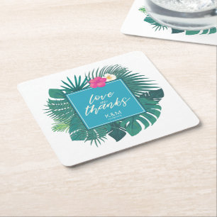 Dessous De Verre Carré Aquarelle Mariage tropical Merci ID Turquoise577