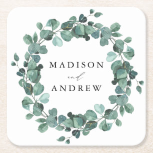 Dessous De Verre Carré Aquarelle moderne Eucalyptus Mariage de verdure